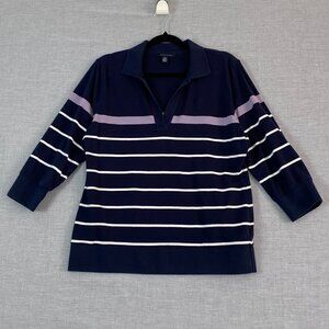 Tommy Hilfiger Sweater Half Sleeve V Neck Sz XL Navy with Stripes